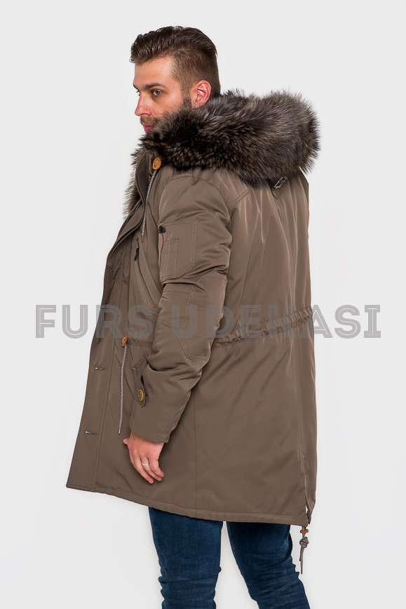 Куртка хаки с мехом енота полоскуна 4146-08 | Udekasi Furs  - #2